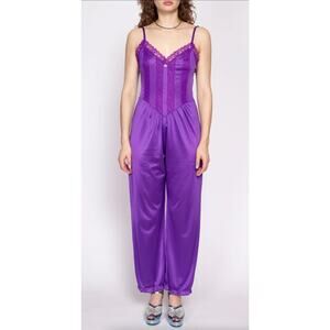 Vintage Lady Lynne Purple Lace Satin Jumpsuit Y2K Loungewear USA Medium